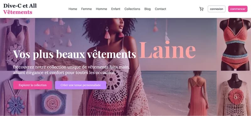 Capture d'écran de Dive-Cvetements - site web pour achéter ou louer des vêtements en Laine et rafia pour l'été